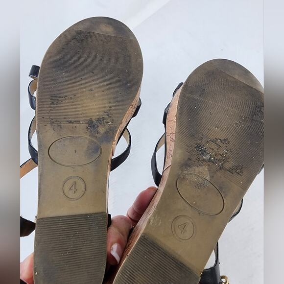 Stevies Black Cork Wedge Sandals Strappy Low Platform Wedge Women's Gift Size 4 - Picture 7 of 8